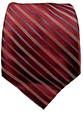 Calvin Klein 100% Silk Men’s Neck Tie Red Burgundy Gold Multi Striped • $15.92