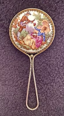 Vintage MINIATURE LIMOGES HAND MIRROR-Vanity Purse-Gold Tone-Porcelain-4.5  • $14.99