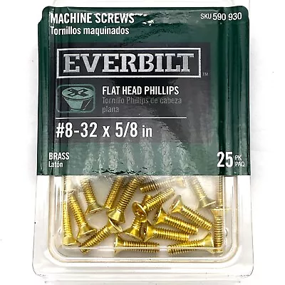 Everbilt 590930 Brass Machine Screws #8-32 X 5/8 In Flat Head Phillips - 25 Pcs • $6.95