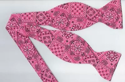 Pink Bandana Bow Tie / Pink & Black / Cowboy Western Bandana / Self-tie Bow Tie • $14.99