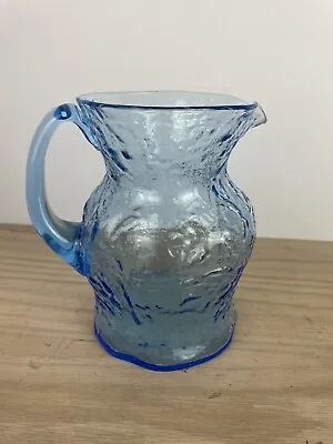 Morgantown Blue Crinkle Glass Pitcher Ockner Art Glass 1960s Vintage • $50