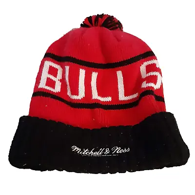 Mitchell Ness Chicago Bulls Beanie NBA Red Logo Pom Hat Winter Warm • $10.50