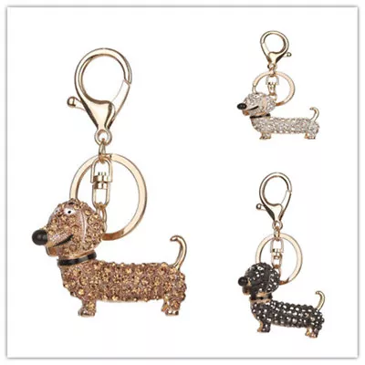 1pcs Bling Crystal Dog Dachshund Keychain Purse Pendant Car Holder Key Ring Gift • $3.32