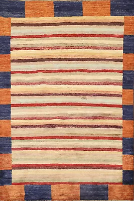 Contemporary Striped Gabbeh Kashkoli Oriental Area Rug Hand-knotted Wool 4'x6' • $275