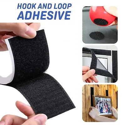 Self Adhesive HOOK And LOOP Fastener Tape Sticky Back Black Or White Fastening • $11.49