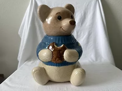 Vintage Teddy Bear In Blue Sweater Cookie Jar Ceramic By Metlox California 11  H • $39.99