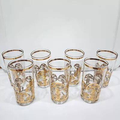 Lot Of 7 Vintage Culver Ltd 22k Gold Mushroom Highball Beverage Drinking Glasses • $330