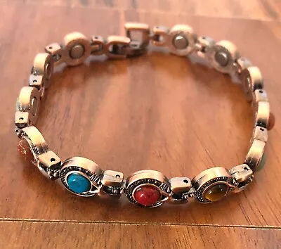 Copper Magnetic Link Colorful Stone Bracelet Arthritis Pain Relieve Horseshoe • $15.99