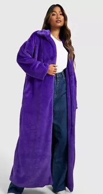 Bnwt Purple Faux Fur Maxi Coat Size 14 Oversized From Boohoo Super Soft Luxe • £38