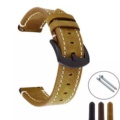 Unisex Vintage Leather Watch Strap Bracelet Replacement Buckle Wristband 18-24mm • $10.44