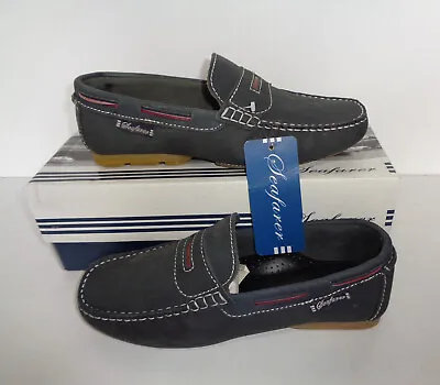 £26.98 • Buy Mens Leather Casual Navy Slip On Shoes Boat Deck Moccasin Trainers UK Size 7
