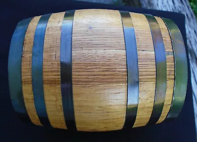 Wood Oak Barrel W/ Metal Bands 6  Tall X 5  Diam  Dyslexic Drunk   Novelty Bar • $14.99