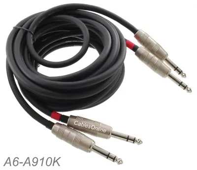 10ft Kirlin Dual 1/4  TRS Stereo Male To Male Plug Noise Free Black Audio Cable • $19.95