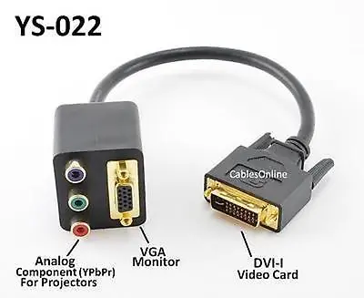 $18.25 • Buy DVI-I Male To VGA/RCA RGB Component Dual Female Y-Splitter CableOnline YS-022