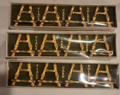 Vtg MCM Set 4 Gold Gilt Bamboo Metal Place Card Holder Easel Hollywood Regency • $74.99