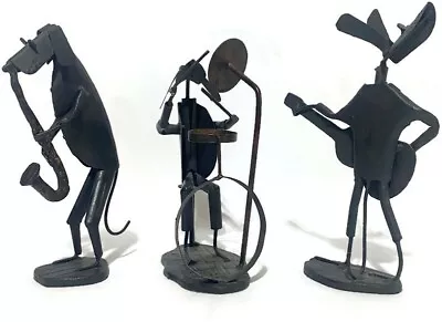 Metal Dog Figurines Playing Instruments Orchestra Drums Guitar Saxaphone 8-10 In • $46.75