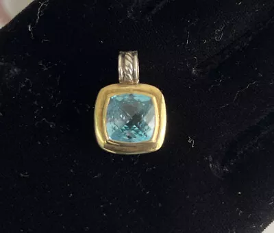 David Yurman DY Sterling Silver & 18K Yellow Gold Blue Topaz Enhancer Pendant (R • $399