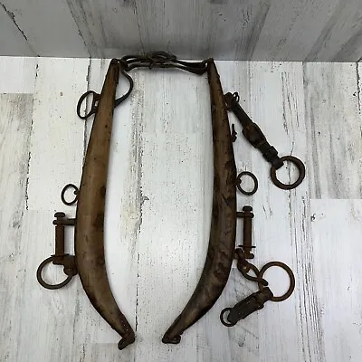 Antique Pair Of Wood & Iron Horse Collar Harness Hames With Brass Knobs Mule • $85