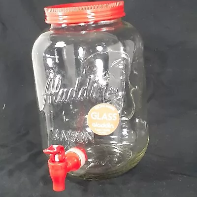 Red Aladdin 1 Gallon Cold Beverage Mason Jar Glass Dispenser Pitcher With Spout • $34.95