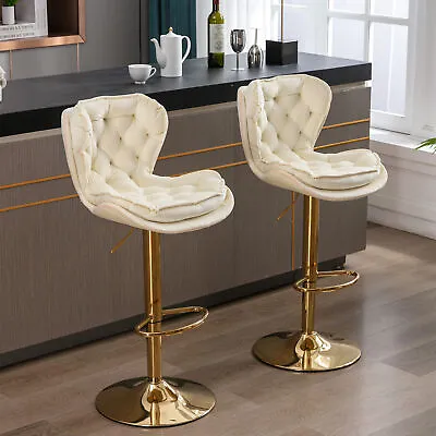 2Set Bar Stools Modern Adjustable Swivel Dining Chairs Velvet Counter Pub Stools • $207.99