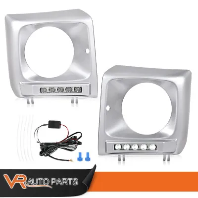 Pair Silver Headlight Bezels W/ LED DRL Fit For Mercedes W463 G-Class 1990-2018 • $90.03