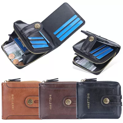 Men's PU Leather Zipper Bifold Wallet With Coin Pocket Front Pocket Change Purse • $9.98