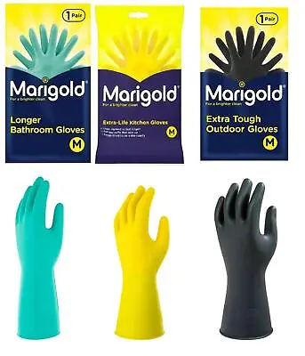 Marigold Rubber Gloves Cotton Lined Comfort All Size Kitchen Bathroom Outdoor • £11.61