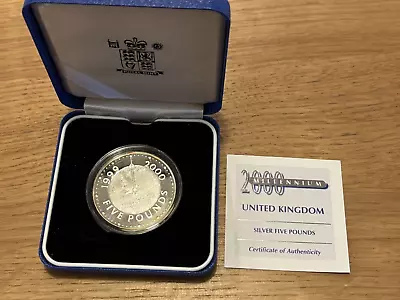 2000 Royal Mint .999 Fine Silver Proof UK Millennium Five Pounds £5 Coin | COA • £25