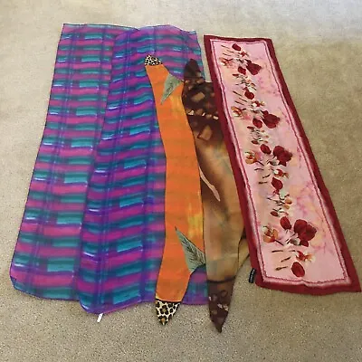 Lot Of 5 Ellen Tracy Women's Silk Scarves Multicolor Floral Lightweight • $13.59