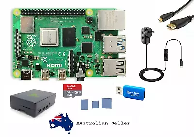 Raspberry Pi 4 Model B 2/4/8 GB Kit + Aluminium Case + 64GB MicroSD Card + HDMI • $189