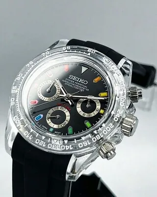$297 • Buy RARE Seiko Watch Custom See Thru Rainbow Daytona Quartz 40MM