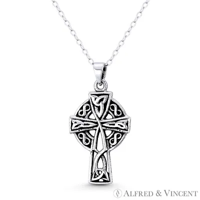 Irish Celtic Cross Triquetra Trinity Knot Infinity .925 Sterling Silver Pendant • $19.79