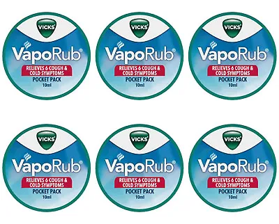 6 PCS Vicks VapoRub Ointment For Relief Blocked Nose Headache Cough & Cold 10ml • $23.30