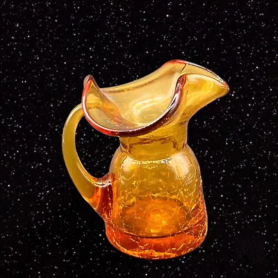 Vintage Rainbow Art Glass Crackle Pitcher Creamer Amber Miniature 3”t 2.5”w • $22