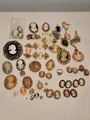 Cameo Jewelry 50 Pc Estate Lot As-is Earings Pendants Brooches Vintage • $80
