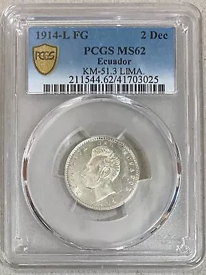 Ecuador  2  Decimos  1914 Lima. Km # 51.3  Pcgs  Ms 62. • $174.50