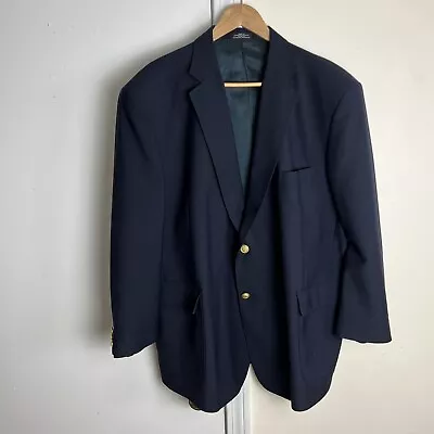 David Taylor Blazer Mens 50R Solid Navy Blue Two Gold Buttons Wool Blend • $41