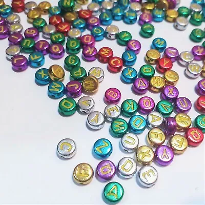 200 Alphabet Letter Beads Mixed Colour A-Z Number Kids DIY Jewellery Party Gift • £2.89
