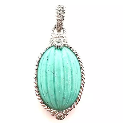 Judith Ripka Sterling Silver Turquoise/CZ Oval Pendant Enhancer-2 -20 G-A2575 • $79.99
