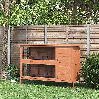 Rabbit Hutch For Two Rabbits Outdoor Guinea Pig Cage W/ Removable Trays Orange • £116.99