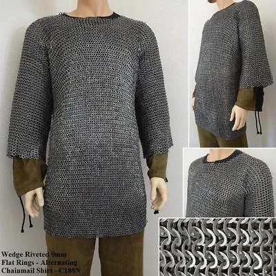 3/4 Sleeve Chainmail Shirt Flat Alternating Wedge Riveted Rings Re-enactment • £225