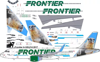 Frontier Marmot Airbus A320 Airliner Pointerdog7 Decals For Revell 1/144 Kits  • $10