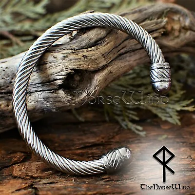 Solid Viking Bracelet Stainless Steel Cuff Norse Arm Ring Torc Viking Jewelry • $37.99