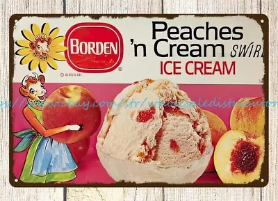 Bedroom Decor Ideas BORDEN PEACHES 'N CREAM SWIRL ICE CREAM Metal Tin Sign • $18.92