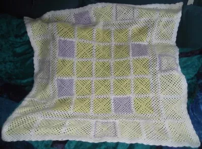 Hand Crochet Babies Quilt Lemon Lilac Baby Rug New Blanket Australian Made • $150