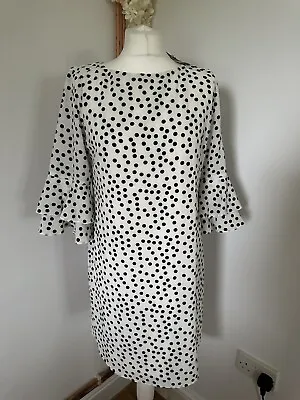 Wallis Size 10 Lined Tunic Dress Black And White Spotted Polka Dot BNWT • £7.99