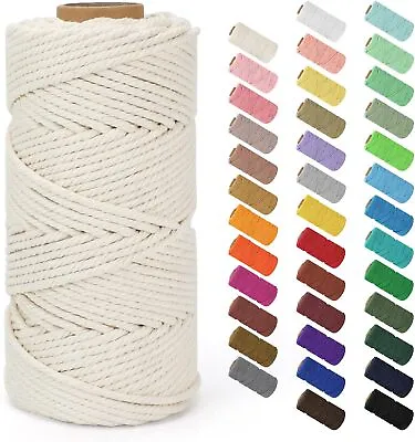 3mm 200M Natural Cotton Twisted Cord Craft Macrame Artisan Rope Weaving Wire DIY • £5.99