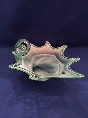 Vintage Mid Century Modern Hand Blown Art Glass Cornucopia Swirly Artsy Bowl • $35