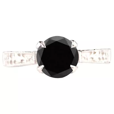 $517 • Buy 1.40Ct Round Shape Natural Jet Black Diamond Solitaire Ring In 14KT White Gold