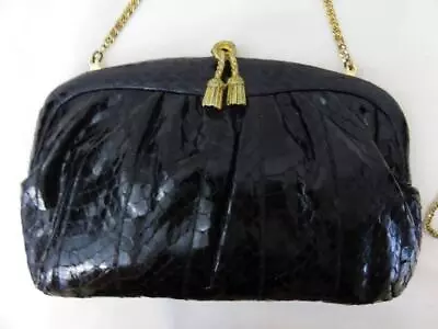 Morris Moskowitz Black Snakeskin Clutch Handbag W/Gold Chain Shoulder Strap • $39.99